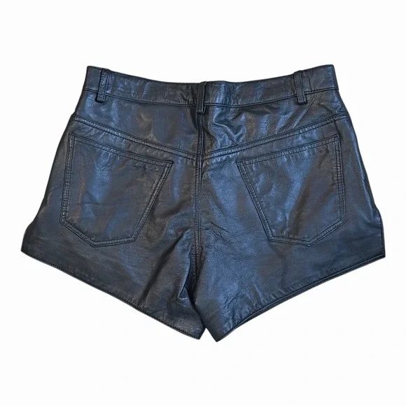 Vintage Bagazio Black 100% Leather High Rise Shorts 32 Y2K Moto - Picture 3 of 6